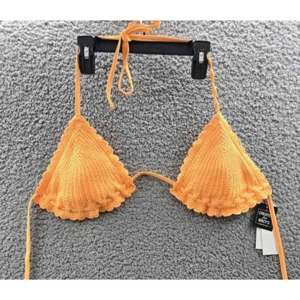 Salt + Cove Crochet Halter Triangle Bikini Juniors' XL Orange V-Neck Tie Closure